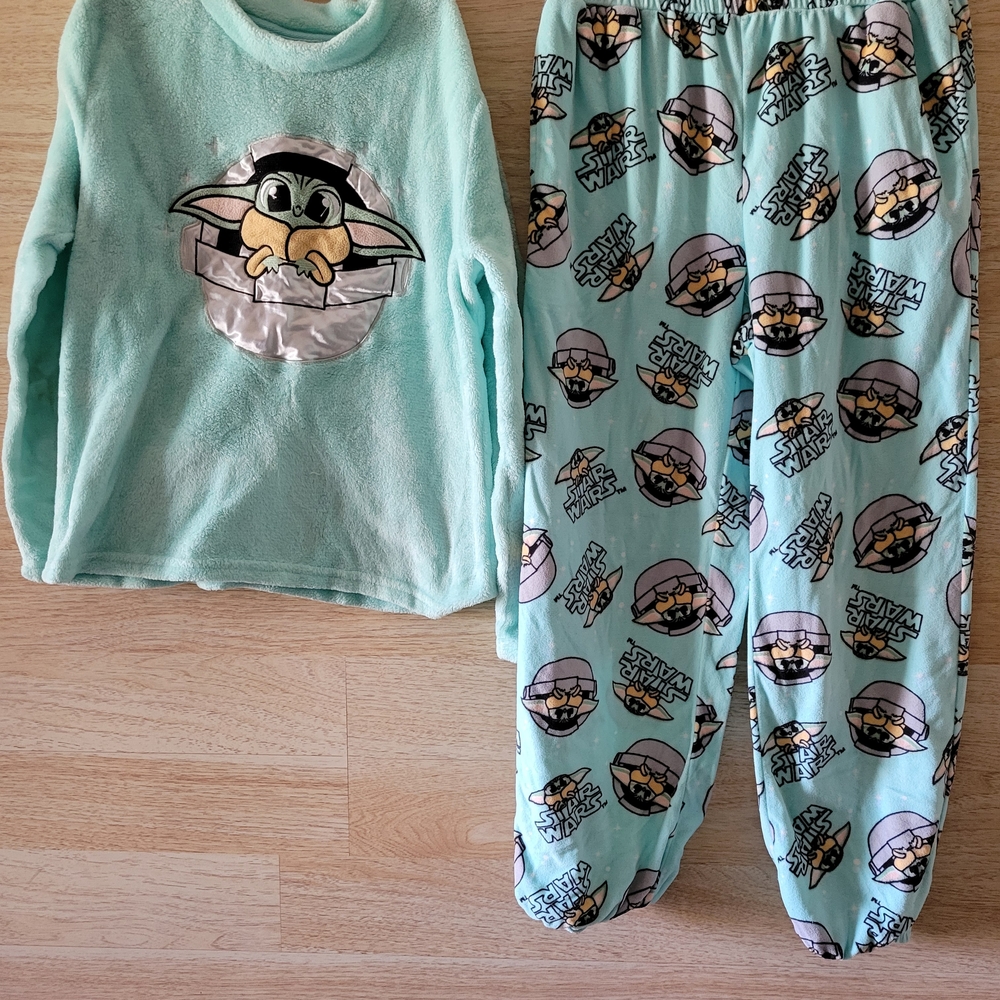 Kids Pajamas Set - Mint Green with Cartoon Print